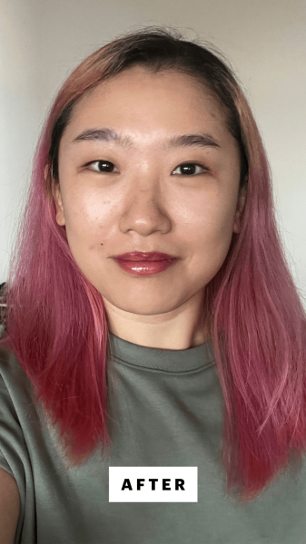 Han after applying Gisou Honey Milk 5in1 Styling Cream